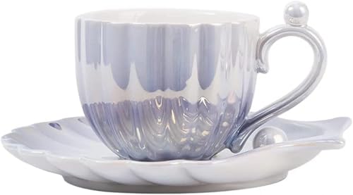 KryZaro 真珠白磁器コーヒーカップ&ソーサーセット| 食洗機対応・電子レンジ使用可 現代ファッションデザイン 敬老の日・結婚式・ベビーシャワー・新居祝い用 カフェ・レストラン適正
