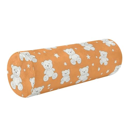 miaozhen Cartoon Cute White Teddy Bear Stars Neck Roll Pillow Decorative Cylinder Pillows for Bed almohadas para el Cuello 5.5''x17''