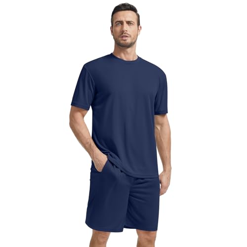 Janmercy 3 Pack Men's Workout Sets Athletic Shorts Shirt Basketball Football Training Running Gym Outfits Summer Gift3