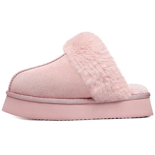 Image of Litfun Fuzzy Memory Foam Slippers for Women Indoor Outdoor House Shoes