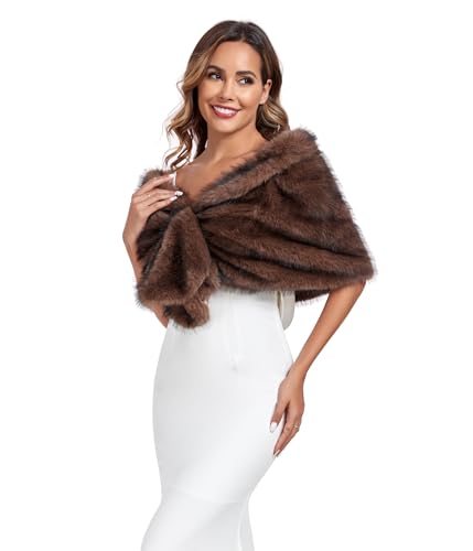 Faux Fur Shawl Wrap Stole Shrug Winter Bridal Wedding Scarf Wrap Evening Party Cover Up for Women4