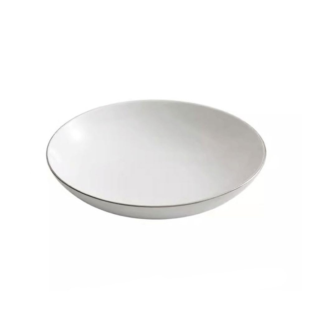 Forniture Per Feste Piatto da pranzo in ceramica bianca con bordo argento Piatto da insalata domestico Piatto da antipasto Piatto da dessert Ristorante Vassoio da portata dell'hotel Piatti Della Festa