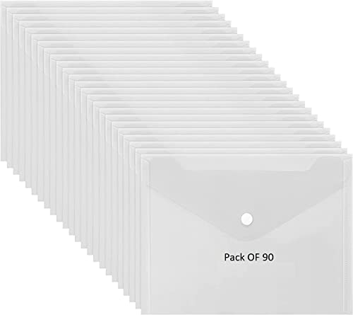 Image of A5 FD Size Envelope Design File Folder Clear Holder Storage Case for Paper Document Bag PassBook, Cheque Book Snap Button Folder Clear Plastic Container - Pack of 90