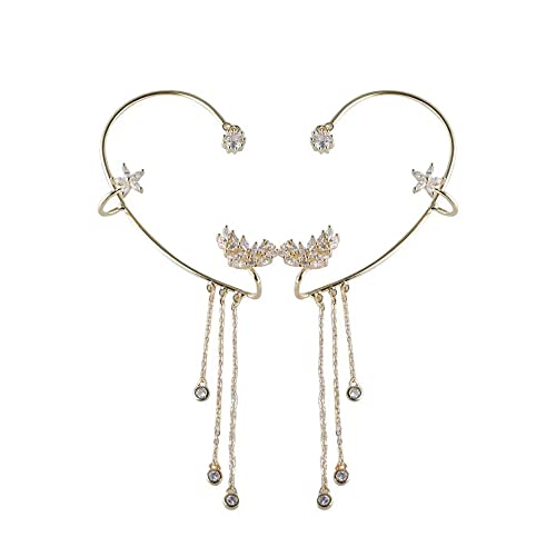 QKEPCY Boucles D'oreilles Enveloppantes Bling Cristal pour Femme - Tassel Wrap sans Piercing, Clip Or pour Femmes et Filles
