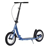 Kirnuo大人用 キックスクーター スクーター、折りたたみ式スケートボード、ディスクハンドブレーキ、幅広ホイール、前後ショック吸収システム付き、折り畳み式 軽量 耐荷重：150kg、通勤/レジャー/交通機関に最適 (ブルー,一体型ホイール)