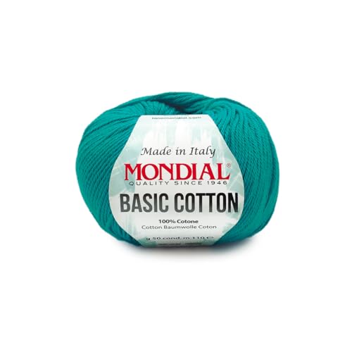  Basic Cotton Mondial Cotone 100% 50 gr 110 mt Made in Italy Filato per Ferri Maglia e Uncinetto 3,5-4,5 mm per Amigurumi Granny Square Copertine Neonato (Verde ottanio brillante - 047)
