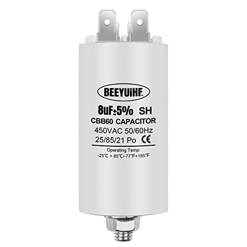 BEEYUIHF CBB60 8uf Condensateur de Démarrage 8µF 35 x 65 mm Moteur condensateur 50 / 60Hz 450VAC avec vis M8 pour moteur électrique/sèche-linge/Machine à...