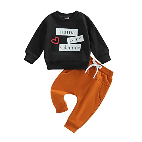 Image of Toddler Baby Boy Fall Outfit Crewneck Long Sleeve Sweatshirt Tops Elastic Pants Jogger Cute Newborn Winter Clolthes Set (Caramel, 6-12 Months)