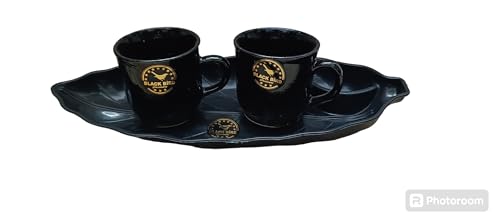 Image of Ceramic Leaf Tray Cup Set | 4 Black Cup Set