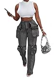 Women's Stretch Cargo Jeans with Multi Pockets, Novelty Fashion Y2K Denim Pants