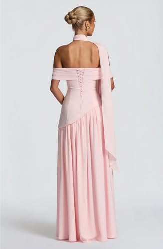 Off Shoulder Bridesmaid Dresses with Scarf Chiffon Long Formal Evening Dress with Slit3