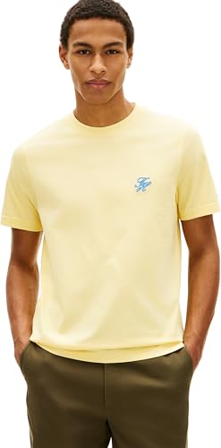 Tommy Hilfiger Herren T-Shirt Kurzarm Script Monogram aus Baumwolle, Gelb (Citronella), XS – Ansicht 1