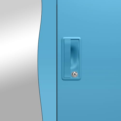 Image of Interio by Godrej Almirah Slimline 3-Door Steel Almirah, Cupboard for Clothes (Royal Ivory and Milky Blue), 1-Year Warranty, 6 Shelves, 1 Locker, 2 Drawers, Overhead Unit, Curvilinear Mirror