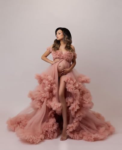 Changuan Puffy Tulle Maternity Dress for Photoshoot Ruffle Pregnancy Robe Bridal Lingerie Bathgown Baby Shower Photography2