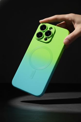 Image of amazon basics Gradient Mag-Safe Case for iPhone 16 Pro Max | Soft Silicone Shockproof Cover with Camera Protection | Slim Lightweight Design | Smooth Touch & Durable - Green & Blue