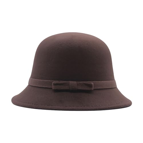 QUINTRA Damen Glockenhut im 1920er-Stil, Winterhut aus Kunstwolle, knautschbarer Bowlerhut, Vintage-Glockenhut, runder Hut Sommerhut (Coffee, One Size)