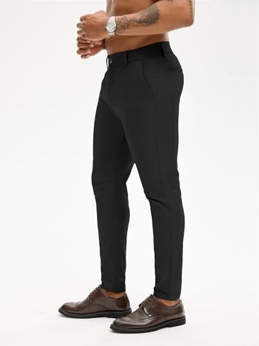 PLEPAN Men's Slim Fit Stretch Dress Pants Skinny Tapered Suit Trousers with Expandable Waist3