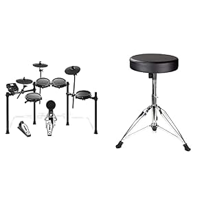 Alesis Nitro Mesh Kit – E Schlagzeug Elektronisch, achtteilig, aus Aluminium, mit Drumsticks, 385 integrierten Sounds & RockJam verstellbare Trommel Stuhltrommel Stuhl mit gepolstertem Sitz