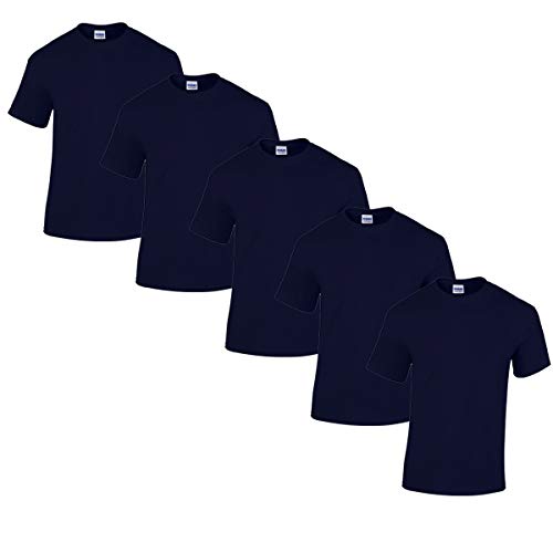 Gildan 5 Stück Heavy Cotton T-Shirt Herren Shirt S - 3XL Schwarz Weiß (4XL, Navy)