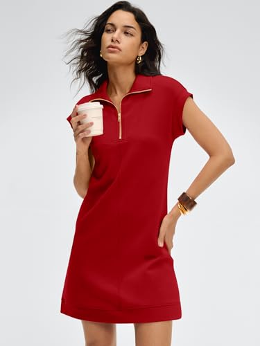 Image of ANRABESS Womens Summer Casual Half Zip Cap Sleeve Trendy Wrinkle-Free Tshirt Dress 2026 Spring Beach Vacation Short Dresses