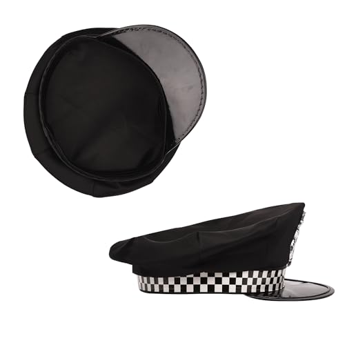 XNHIU Police Hat Unisex Police Office Cap Fashion Flat-Top Cap with Checked Band Party Costume Accessories Head Decoration for Halloween Christmas Cosplay - Image 3