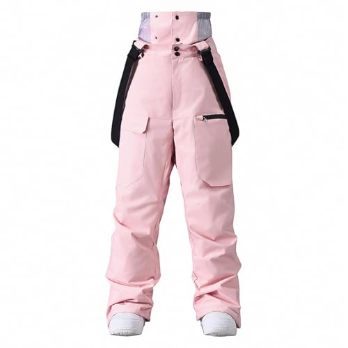 ALSOGO Damen Baggy Skihose Wasserdicht Isolierte Latzhose Winter Herren Snowboard Verstellbare Hosenträger Schneehose Winddicht Outdoor Warme Hose Rosa XL
