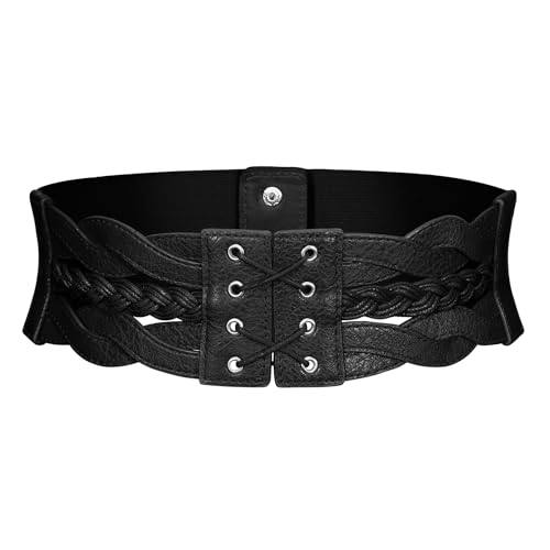 Wedtrend Women's Wide Elastic Belt Vintage Stretch Belt with Metal Buckle Braided Waist Belt for Dresses