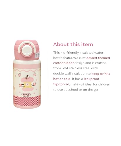 Image of Kids Stainless Steel Insulated Water Bottle with Double Lid & Dual Straw - 500ml Vacuum Flask, Portable Leak Resistant School Travel Drink Bottle for Children Pink