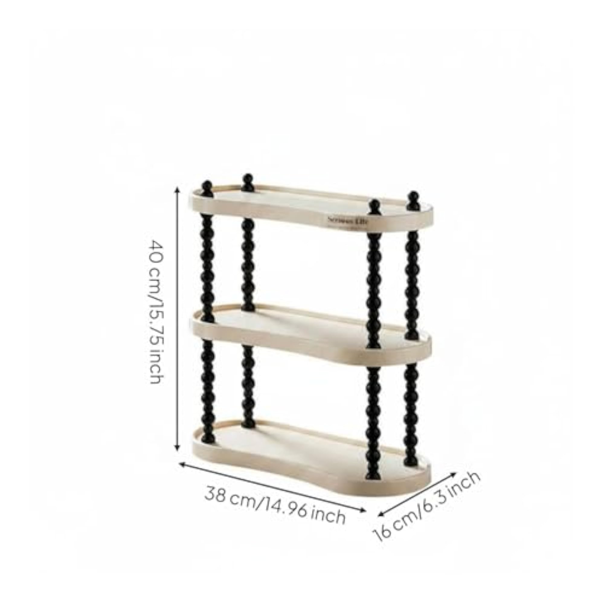 Cream Oval 3-Layer Exposed Shelves Cosmetics Organizer
