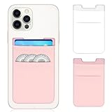 FYY Card Holder for Phone Case, 2 Pack Stick on Phone Wallet, Stretchy Lycra Credit Card for Back of Phone Card Wallet Sleeve Pouch Compatible with iPhone Samsung Android Smartphones Pink & White