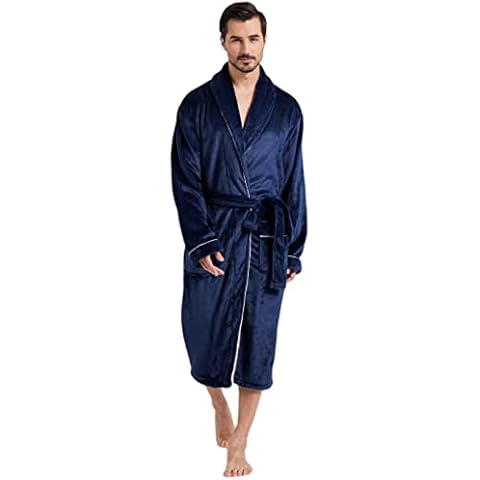 YARBAR Robes for Men Shawl Collar Bathrobes Plush Flannel Fleece Robes Homewear Nightgown Cover