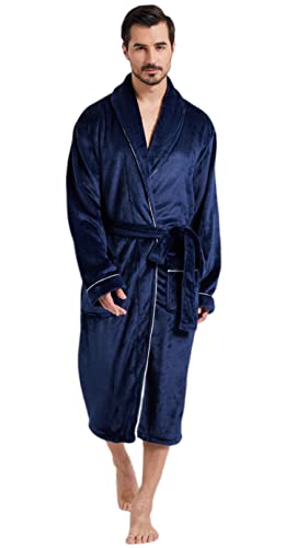 Mens Shawl Collar Bathrobes Plush Flannel Fleece Robes Homewear Nightgown Robes for Men