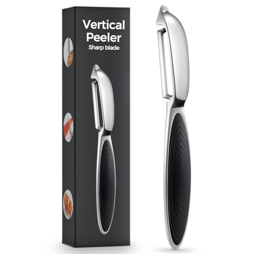 One-piece vegetable peeler with ergonomic non-slip handle and sharp blade, sturdy and durable—the perfect kitchen peelers designed for vegetables, fruits, potatoes, carrots, and apples-black