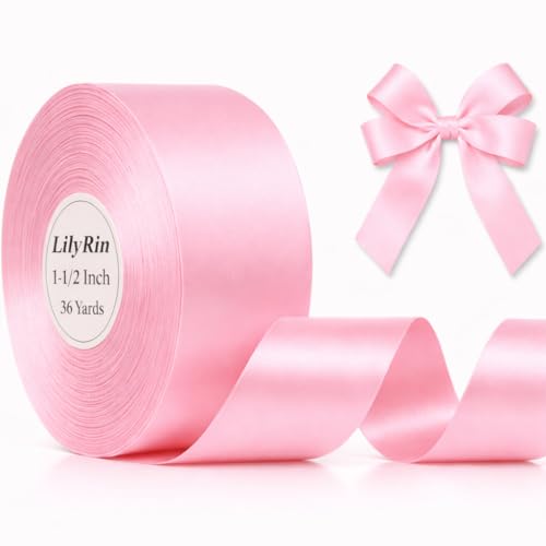 Pink Ribbon 1-1/2 Inch 36 Yards Perfect for Baby Shower Easter Scrapbooking Art Wedding Wreath Packing Birthday Art Box Wrapping Christmas Halloween Floral DIY Hair Bows Balloons Bouquet