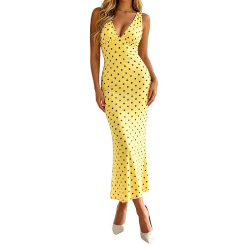 Robe d'ete sans manches imprime pois multicolores col moulant