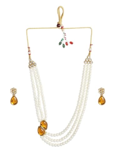 Juego de joyas Kundan de latón con perlas blancas y oro hecho a mano DMZ-2224