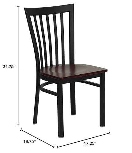 Image of Flash Furniture 4 Pk. HERCULES Series Black School House Back Metal Restaurant Chair - Mahogany Wood Seat