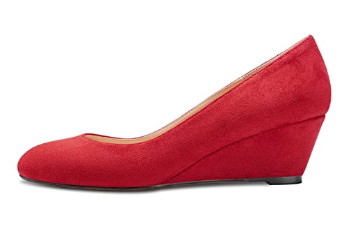 HEUIVZAR Pumps for Women Slip-on Closed Round Toe Block Chunky Wedge Low Heel Pumps Matte Shopping Vacation Classic 2 Inch