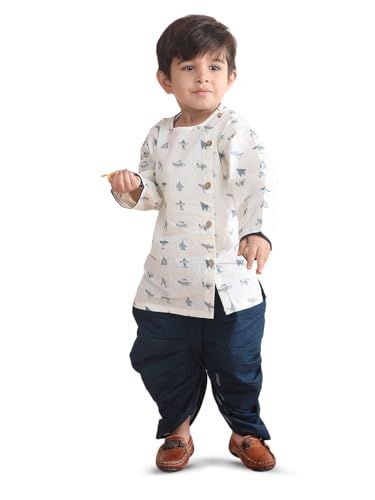 Image of POLKA TOTS Premium Cotton Dhoti Kurta Set for Kids Boys | Traditional Angrakha Style Ethnic Wear for Boys | Kurta Dhoti Set for Kids | Festive & Wedding Clothing Set for Baby