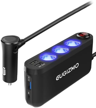 EUGIZMO USB Cigarette Lighter Adapter, 200W Car Cigarette Lighter...