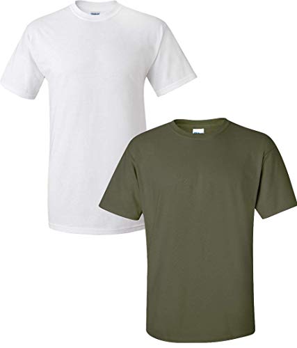 T-shirt en coton anti-déformation Gildan G2000 XL lot de 2 blanc et militaire