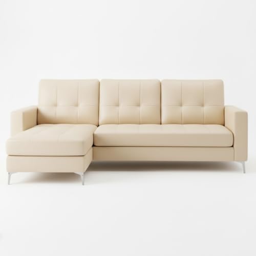 Image of CASASTYLE Madison 4 Seater Leatherette LHS L Shape Sofa Set (Cream) Premium Finish | Ideal for Living Rooms
