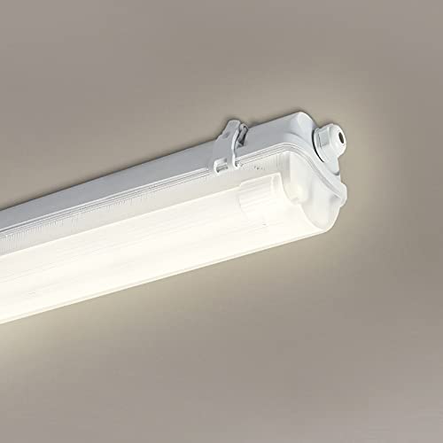 LARS360 Luminaire LED pour pièces humides - 150 cm - IP65 - Étanche - Avec tube fluorescent LED T8 24 W - Pour garage, cave, atelier, usine, pièce humide, maison - Blanc neutre (2 x 24 W) Cover