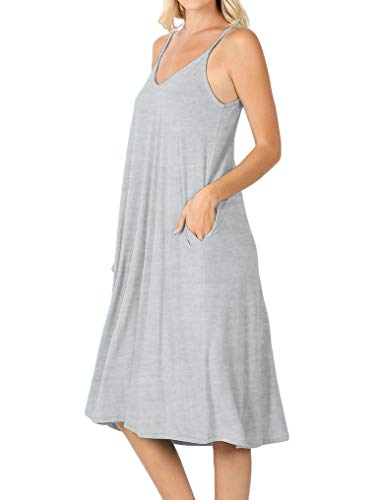 Image of ALLLA Women's Lightweight Flowy Summer Dress - Adjustable Strap Knee Length Dress with Side Pockets. Casual, Beachwear