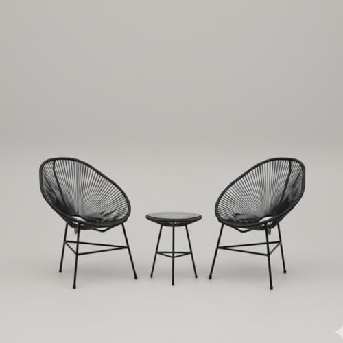 Kit com 2 Cadeiras Acapulco e 1 Mesa Acapulco, Conjunto para Jardim e Varanda, Uso Interno e Externo, Design Moderno e Funcional(Preto,Lisa)