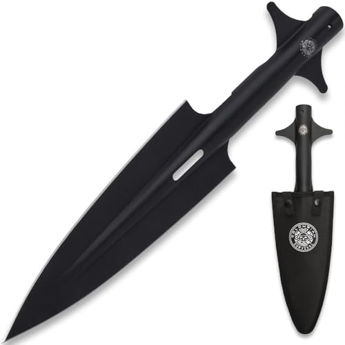 United Cutlery Colombian Colossal Spearhead | 11" Overall | High Carbon Steel | Oxide-Coated | Mounts on Wooden Shaft | Protective Nylon Sheath