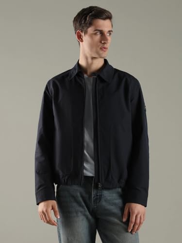 Image of Solid relaxed fit polyester jacket