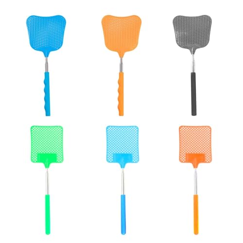 CWPFVQA Tapette À Mouche 6 Pièces, Tapette À Mouche Colorée en Forme D'Éventail, Tapette À Mouche Colorée À Main, Tapette À Mouche Rétractable, Les Tiques