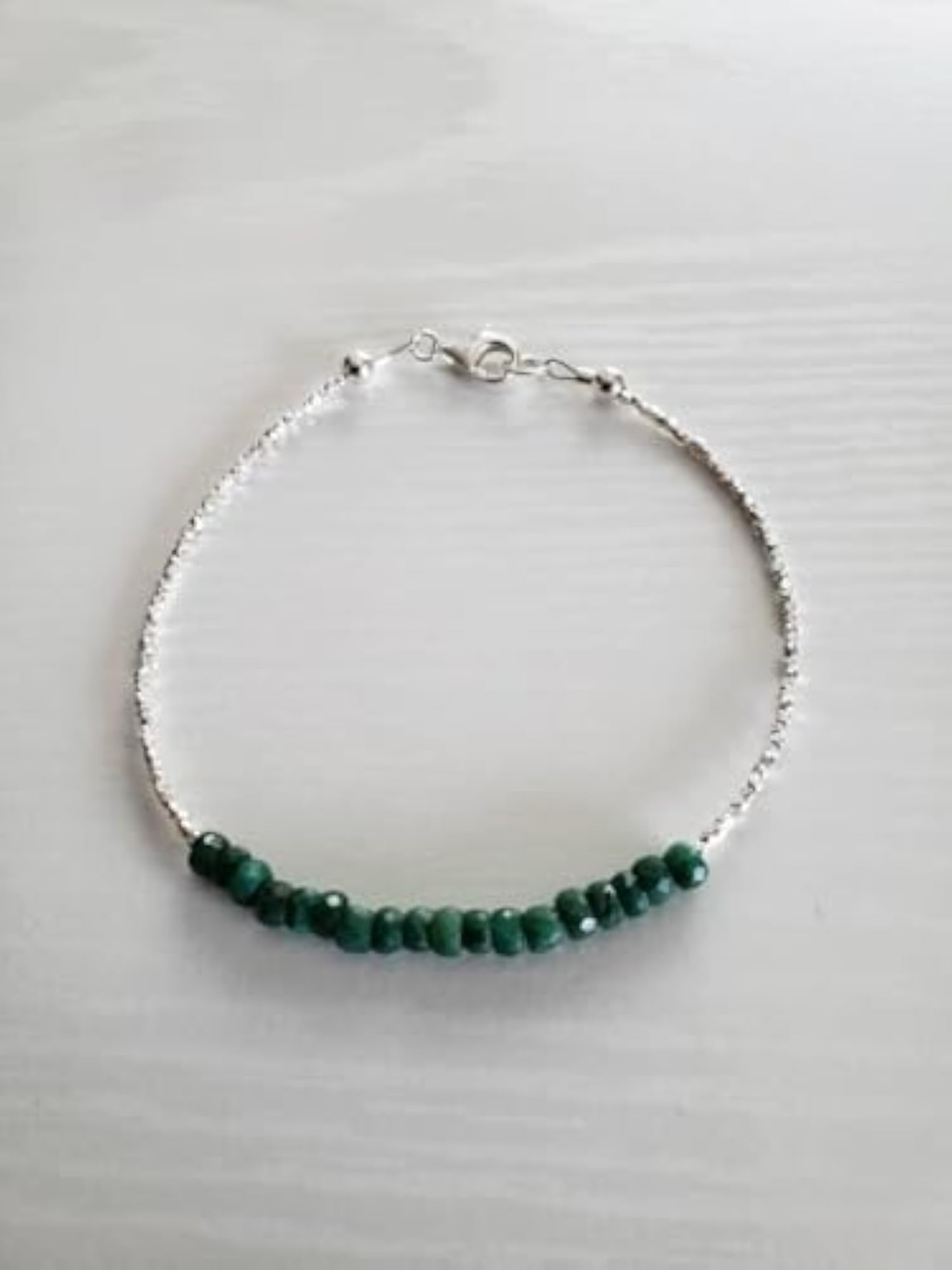 Emerald Rondelle Beaded Bracelet with Silver Lock, Adjustable