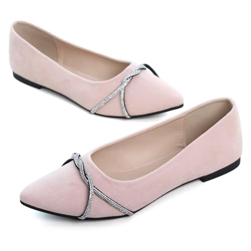 Image of TN TANGNEST Womens Casual Flats Chain Ballet Flats | Fashion Pointed Toe Rhinestone Flats, Comfort Slip On Dress Shoes for Business Work Office Wedding Party